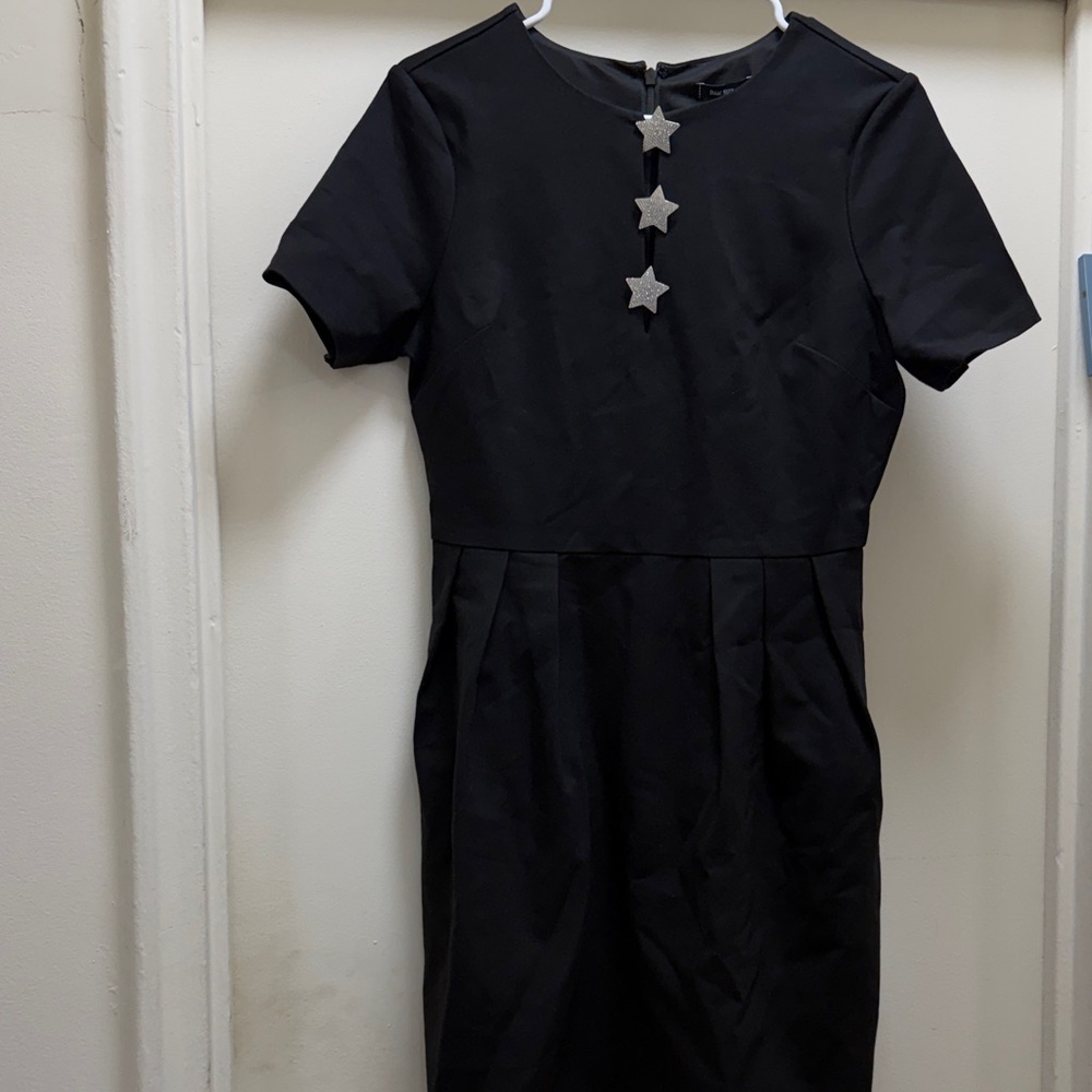 Isaac Mizrahi Black Short-Sleeve Star-Accent Mini Dress